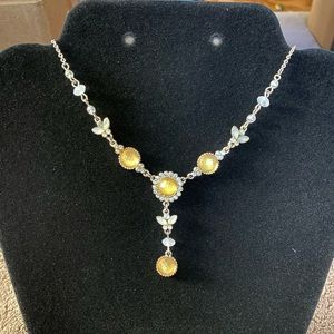 Vintage Avon, Silvertone beaded, pastel yellow necklace